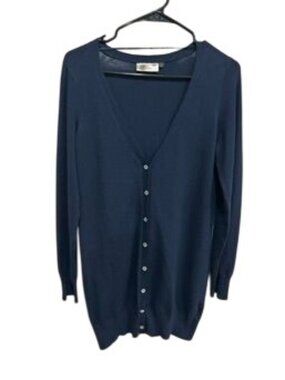 K-Woman XL Navy Blue Button-Down Cardigan Sweater Cozycore Library Aesthetic